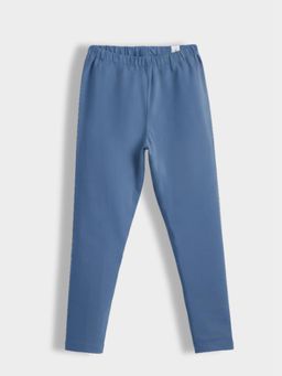 Orange Sugar - Girls Blue Solid Cotton Lycra Stretch Leggings