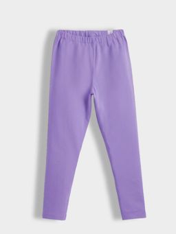 Orange Sugar - Girls Lavender Solid Cotton Lycra Stretch Leggings