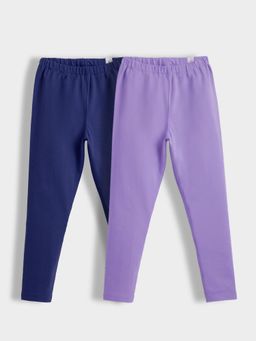 Orange Sugar - Girls Solid Lavender and Blue Stretchable Leggings (Pack of 2)