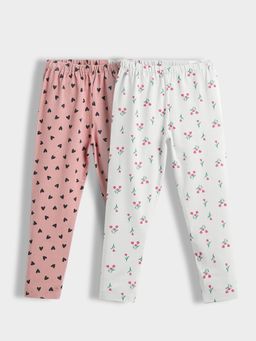 Orange Sugar - Girls Micro Printed Cotton Lycra Stretchable Leggings (Pack of 2)