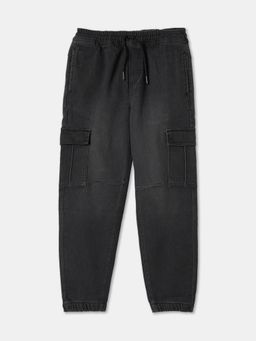 R&B - Boys Solid Regular Fit Cargo Pocket Jogger Style Jeans