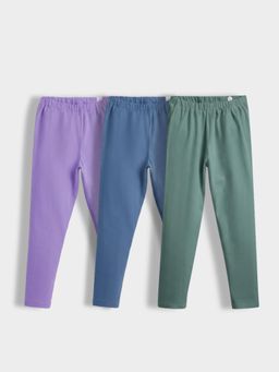 Orange Sugar - Girls Solid Cotton Lycra Stretchable Leggings (Pack of 3)