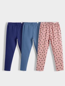 Orange Sugar - Girls Cotton Lycra Stretchable Leggings (Pack of 3)