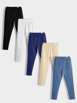 Orange Sugar - Girls Solid Cotton Lycra Stretchable Leggings (Pack of 5)