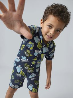 Jack & Jones Junior - Navy Graphic Boys Printed Cotton Shirt