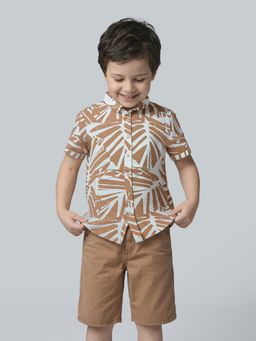 Jack & Jones Junior - Boys Brown and White Geometric Print Shirt