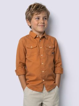 Jack & Jones Junior - Boys Orange Linen Blend Regular Fit Shirt