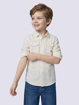 Jack & Jones Junior - Boys White Linen Blend Regular Fit Shirt