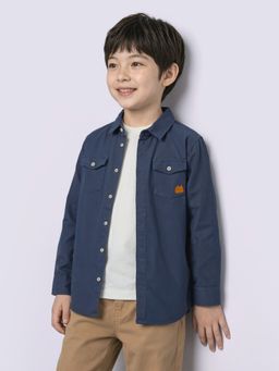 Jack & Jones Junior - Boys Navy Linen Blend Regular Fit Shirt