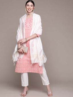 Anubhutee - Women Pink Ethnic Motifs Embroidered Kurta with Trousers & Dupatta (Set of 3)