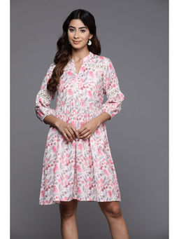 Libas - Women White Floral Knee Length Dress