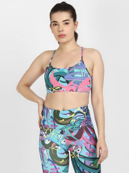 Reebok - Fj Aop Strappy Bra Turquoise Printed Training Bra