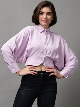 SHOWOFF - Women's Batwing Sleeves Solid Lavender Shirt Style Top