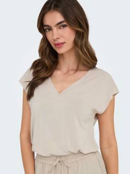ONLY - Women Beige Solid V-Neck Top