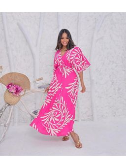 MANOJAVA - Women Rayon Printed Trendy Pink Dress