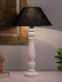 Homesake - Victorian White Wood Table Lamp Black Shade