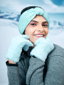 ToniQ - Blue Gloves & Head Band for Winter (Set of 2)