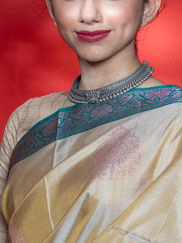 Divas Mantra - 92.5 Silver Oxidised BIAA Peacock Choker