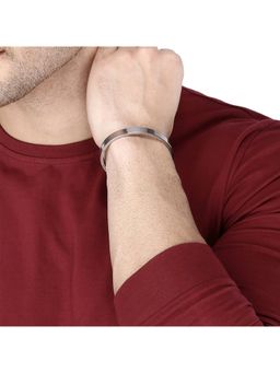 Yellow Chimes - Men Rhodium-Plated Silver-Toned Stainless Steel Kada Bracelet