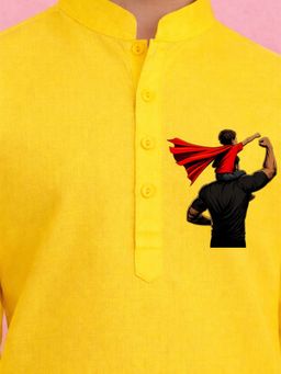JBN Creation - Boys Yellow Pure Cotton Father'S Day Kurta With Pyjama