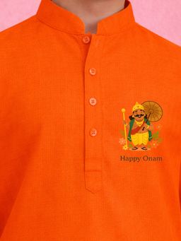 JBN Creation - Boys Orange Pure Cotton Onam Special Kurta With Pyjama