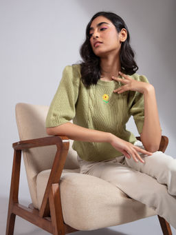 Twenty Dresses by Nykaa Fashion - Green Cute And Cozy Sweater Top