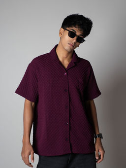 HOP HEAD - Burgundy Cotton Blend Textured Shirt