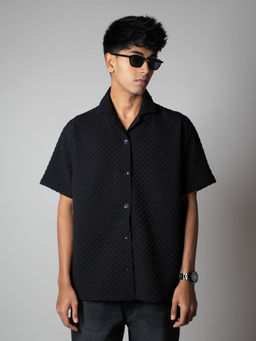 HOP HEAD - Black Cotton Blend Textured Shirt