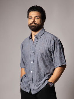 HOP HEAD - Grey Cotton Blend Textured Shirt