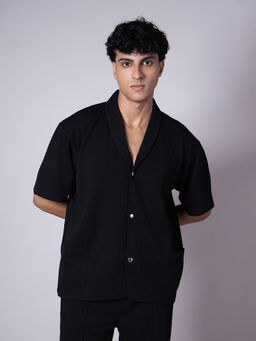 HOP HEAD - Black Cotton Blend Textured Shirt