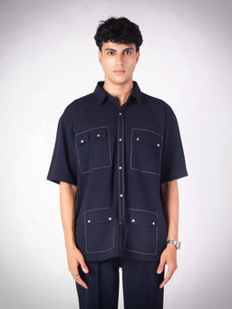 HOP HEAD - Navy Blue Cotton Blend Shirt