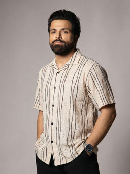 HOP HEAD - Ivory Cotton Self Design Shirt