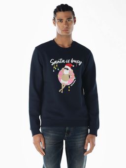 Jack & Jones - Men Graphic Print Regular Fit Navy Blue Sweatshirt