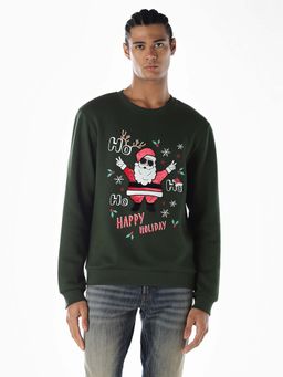 Jack & Jones - Men Graphic Print Regular Fit Green Sweatshirt