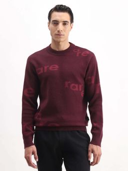 Rare Rabbit - Mens Dark Maroon Viscose Fabric Full Sleeve Sweater