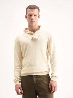 Rare Rabbit - Mensdenver-25 Off White Cotton Fabric Full Sleeve Plain Sweater