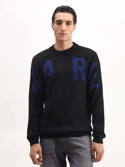 Rare Rabbit - Mens Emyr Black Acrylic Fabric Full Sleeve Monogram Print Sweater