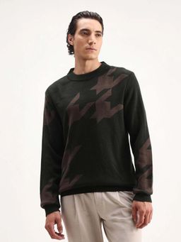 Rare Rabbit - Mens Hond Dark Olive Acrylic Fabric Full Sleeve Print Sweater