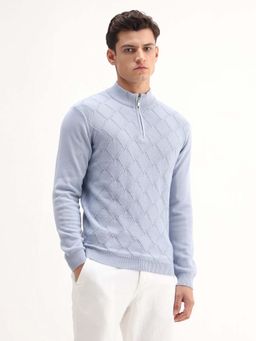 Rare Rabbit - Mens Toyed Blue Cotton Fabric Full Sleeve High Neck Sweater