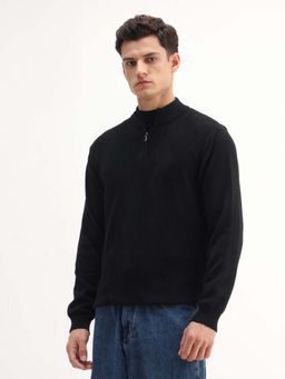 Rare Rabbit - Mens Toyed Black Cotton Fabric Full Sleeve High Neck Sweater
