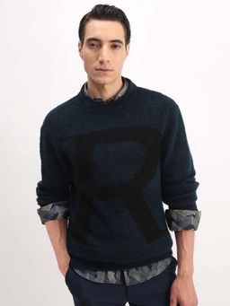 Rare Rabbit - Mens Lang Teal Nylon Fabric Regular Fit Sweater