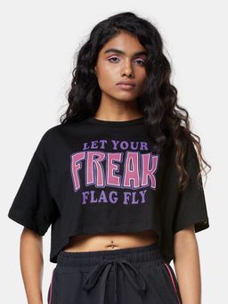 The Souled Store - Original Tss Black Freak Flag Women Oversized Cropped T-shirt