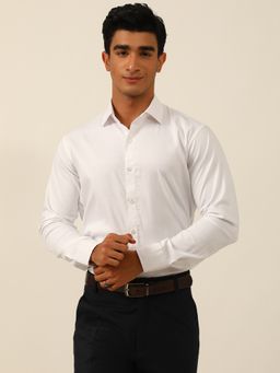 JAVINISHKA - White Checkered Sustainable Egyptian Giza Party Wear Formal Shirt