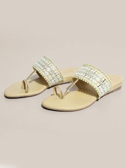 Inc.5 - Embellished Sequined Beige Flat