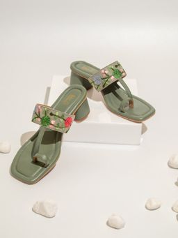Inc.5 - Embroidered Green Block Heels