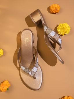 Inc.5 - Embellished Sequined Gold Block Sandals