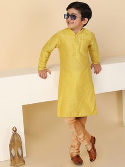 KISAH - Boys Yellow Jacquard Kurta and Churidar