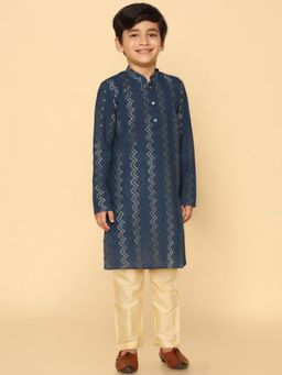 KISAH - Boys Navy Blue Embroidered Kurta and Pyjama