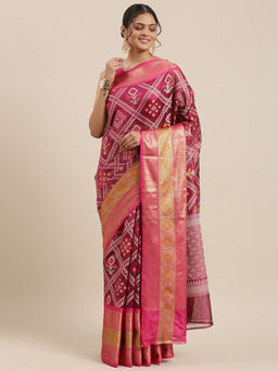 Banarasi Silk Works - Magenta & Pink Art Silk Saree with Unstitched Blouse