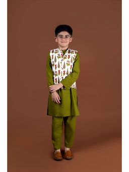 KALP - Olive Green Nehru Jacket-Kurta (Set of 3)